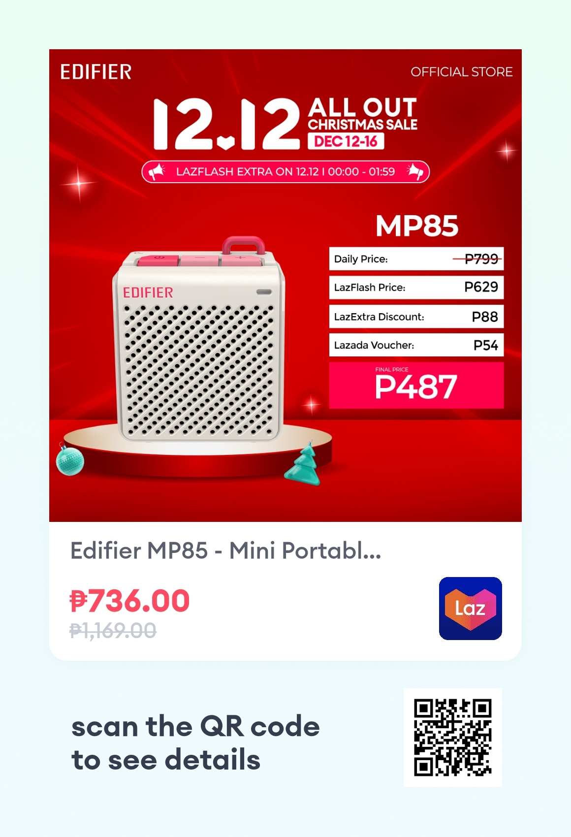 Edifier MP85 Mini Portable Bluetooth Speaker Builtin battery Bt