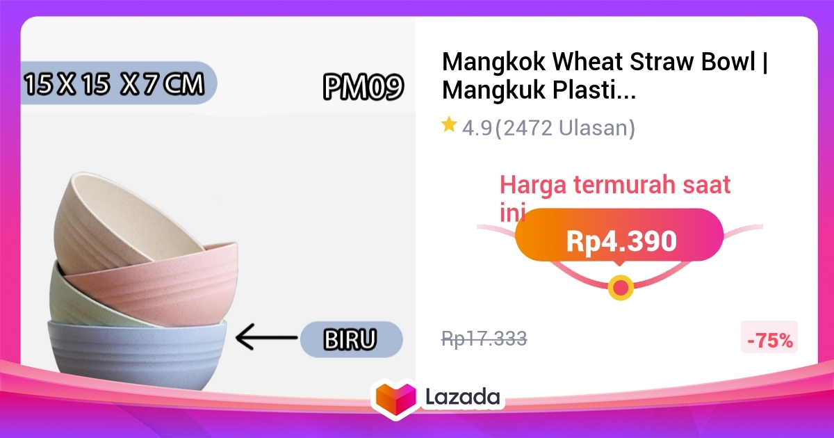 Mangkok Wheat Straw Bowl Mangkuk Plastik Microwave Warna Warni