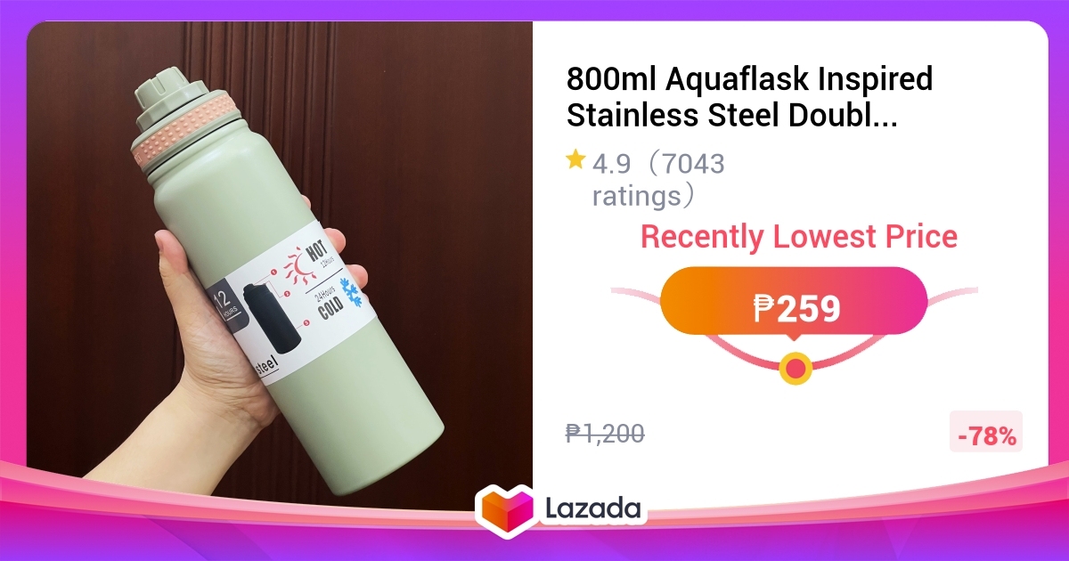 800ml Aquaflask Inspired Stainless Steel Double Wall Leak Proof Thermo ...