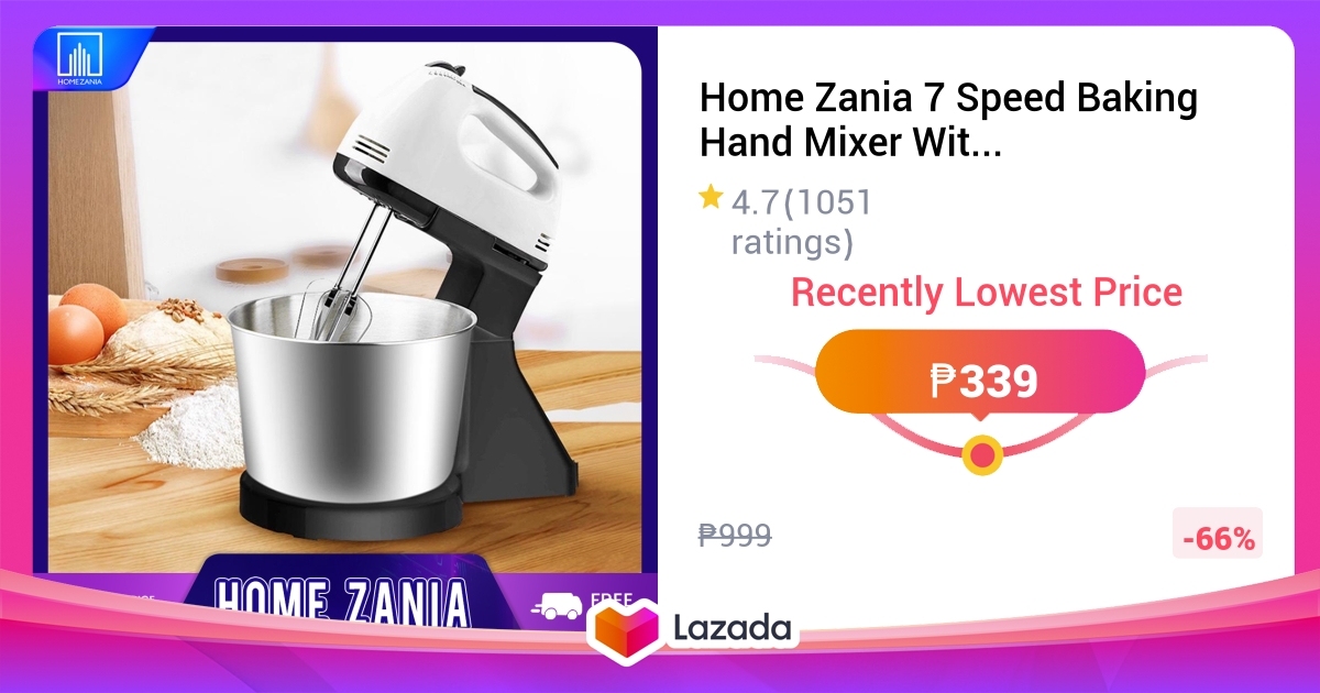 Home Zania 7 Speed Baking Hand Mixer With Detachable Stainless Steel Bowl