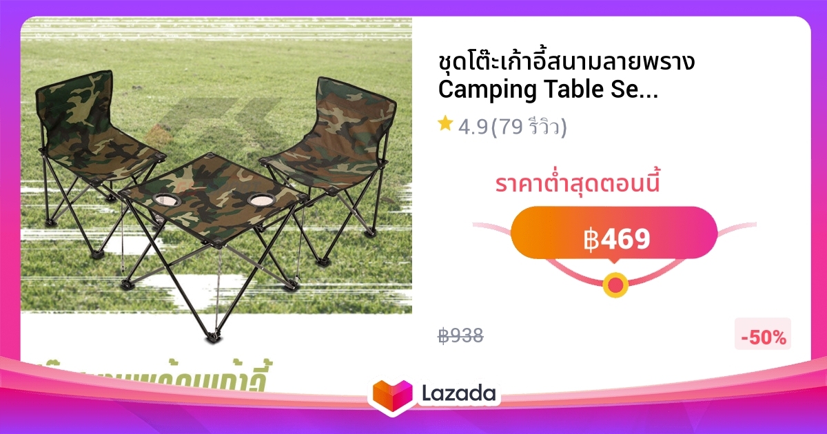 ชุดโต๊ะเก้าอี้สนามลายพราง Camping Table Set โต๊ะพับแคมปิ้งพกพา เก้าอี้ ...