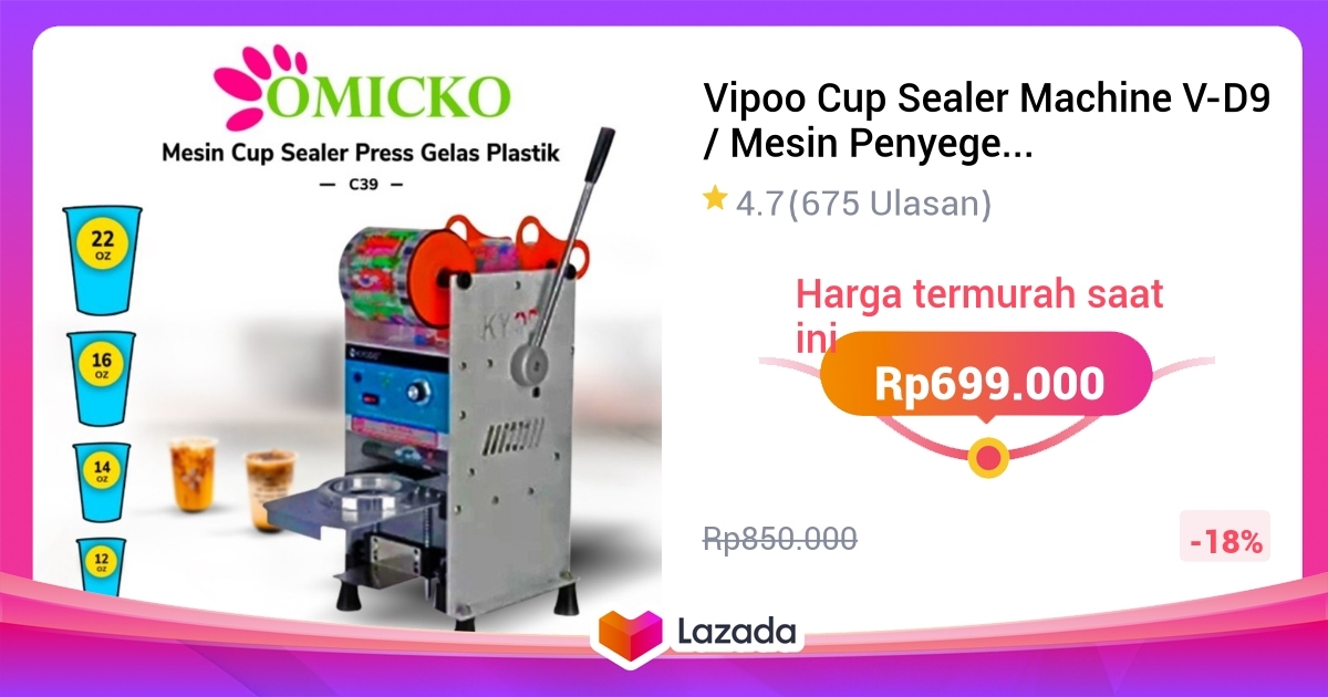 Vipoo Cup Sealer Machine V D9 Mesin Penyegel Gelas Minuman Ukuran 12oz 22oz