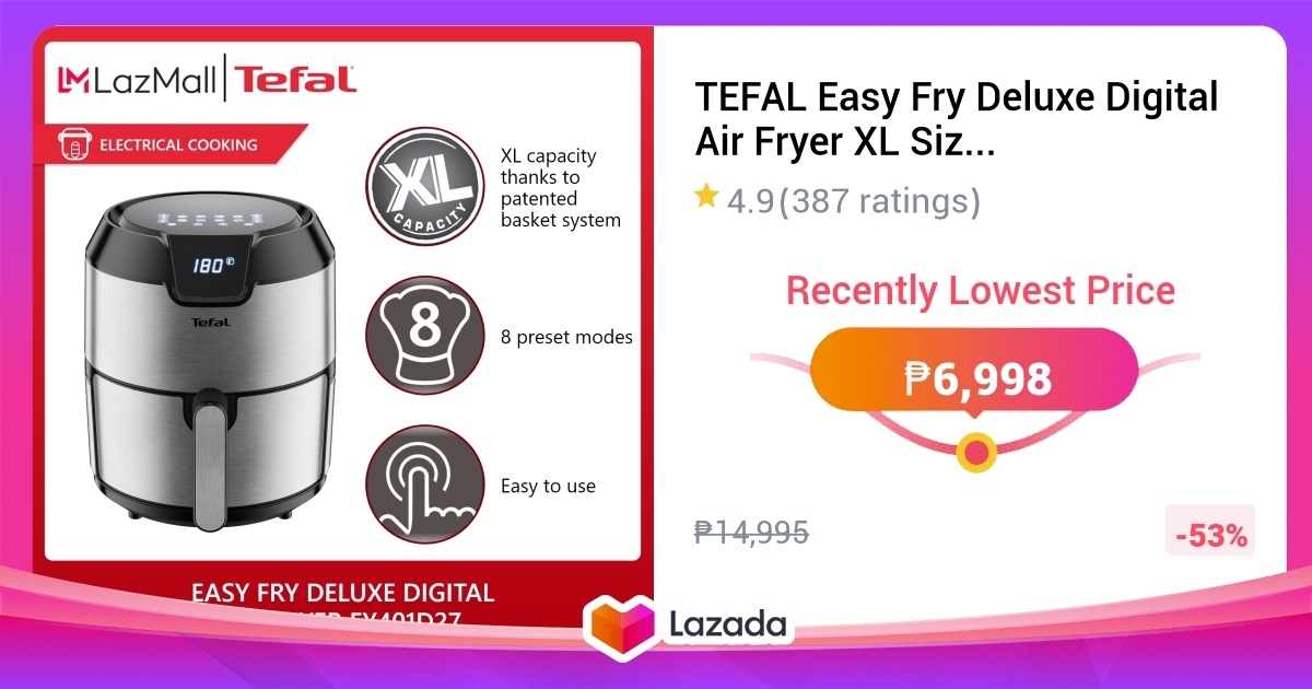 TEFAL Easy Fry Deluxe Digital Air Fryer XL Size EY401D27 (Silver) 4