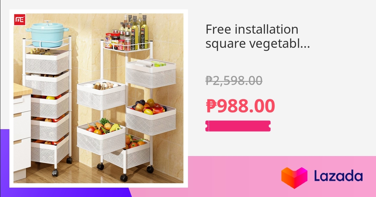 Free installation square vegetable shelving rotating kitchen floor ...