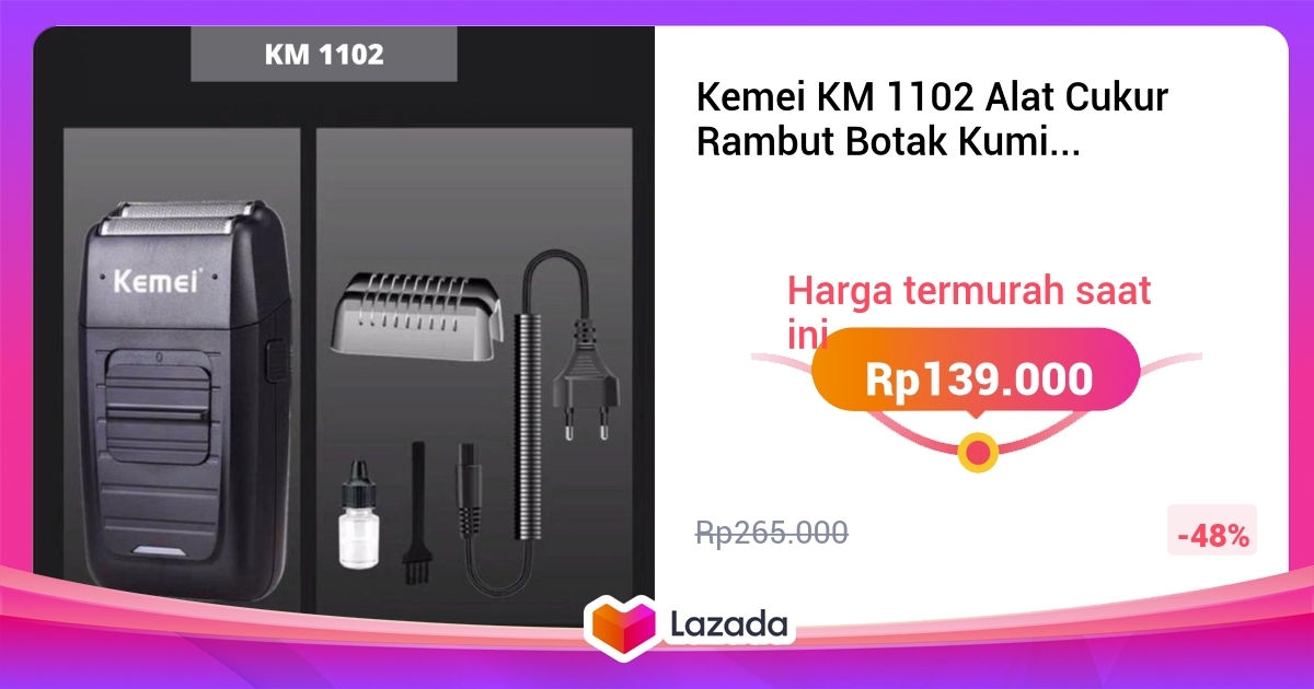 Kemei Km Alat Cukur Rambut Botak Kumis Jenggot Elektrik Rata Kulit Mesin Cukuran Shaver Km