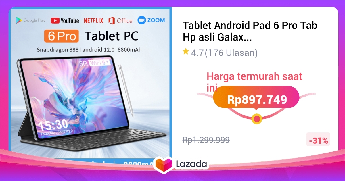 Tablet Android Pad 6 Pro Tab Hp asli Galaxy Tablet 11.6 Inci 5G Wifi ...