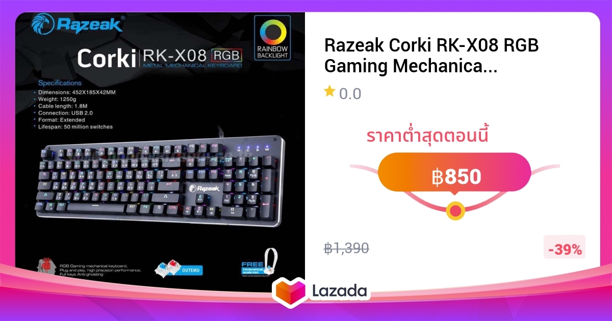 Keyboard Razeak Razeak Corki RK-X08 RGB Gaming Mechanical Keyboard - Blue Switch