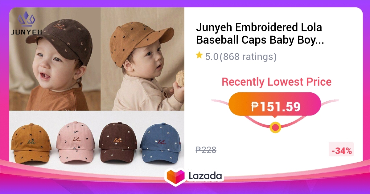 Junyeh Embroidered Lola Baseball Caps Baby Boys Hats Cotton Long