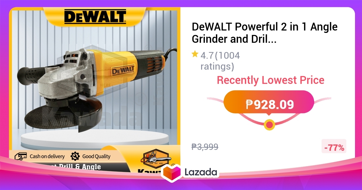 DeWALT Powerful 2 in 1 Angle Grinder and Drill Set with Hard Case (FREE ...