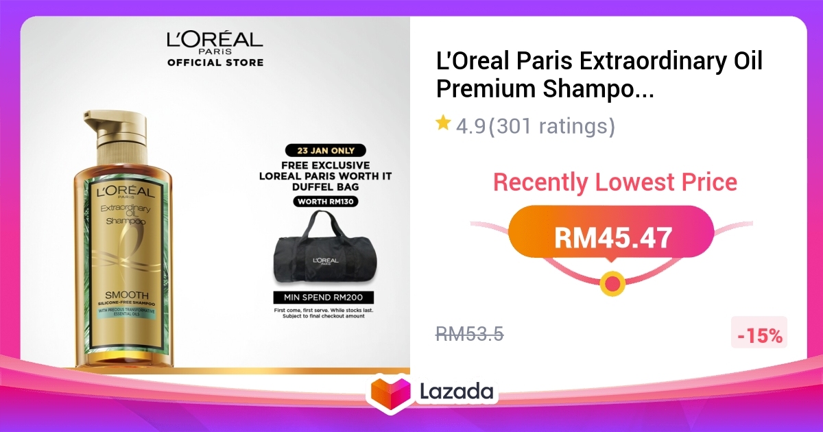 L'Oreal Paris Extraordinary Oil Premium Shampoo (Smooth) 440ML