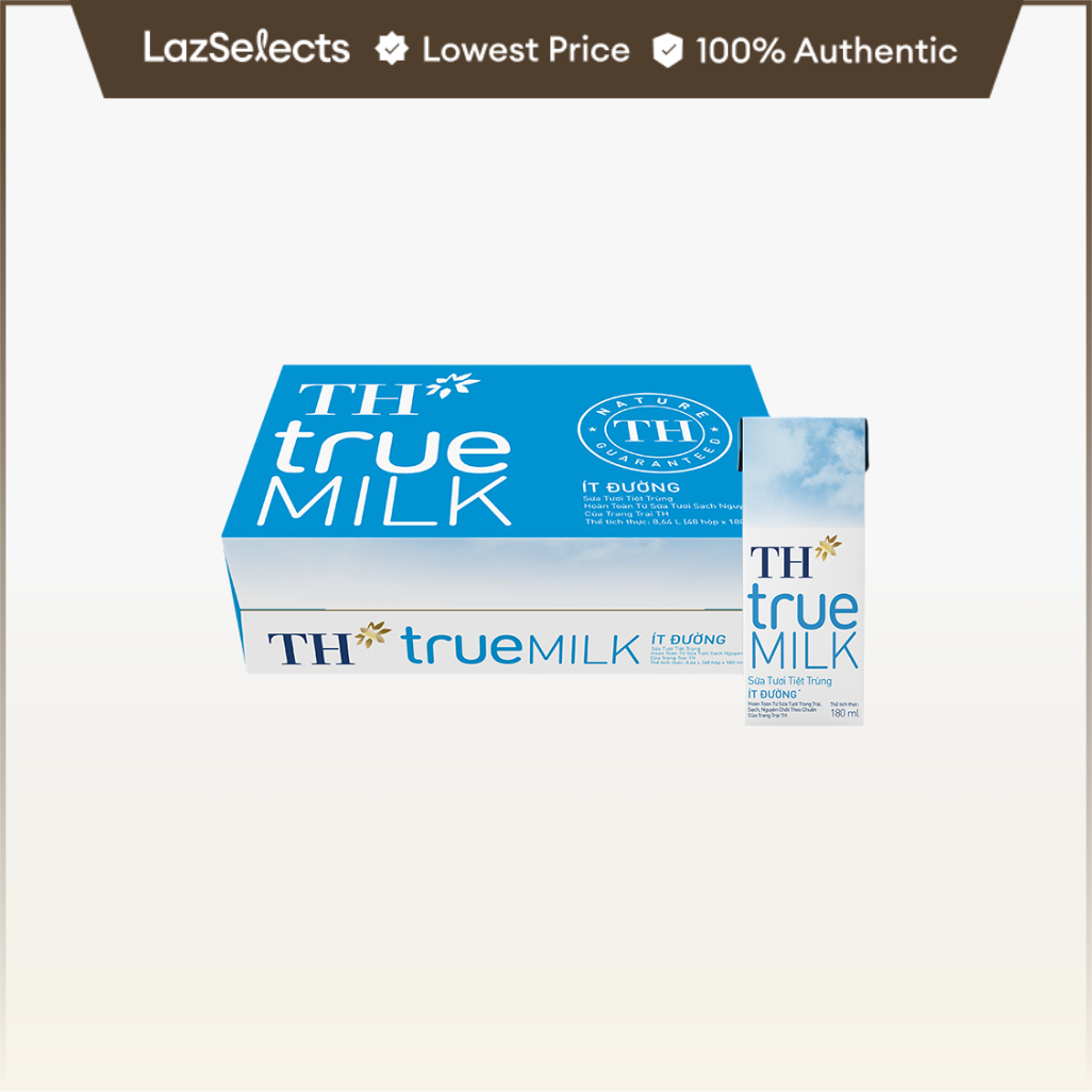 Thùng 48 hộp sữa tươi tiệt trùng TH true MILK ít đường 180 ml (180 ml x 48)