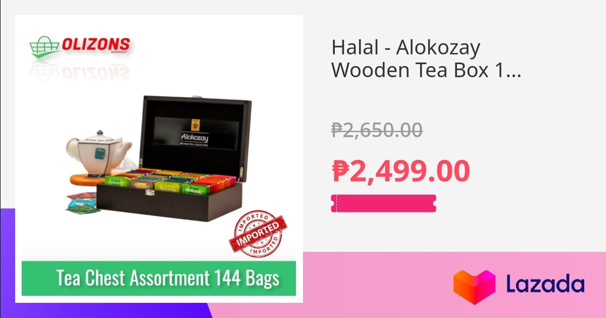 Halal Alokozay Wooden Tea Box 12 Compartments with 144 Assorted Tea