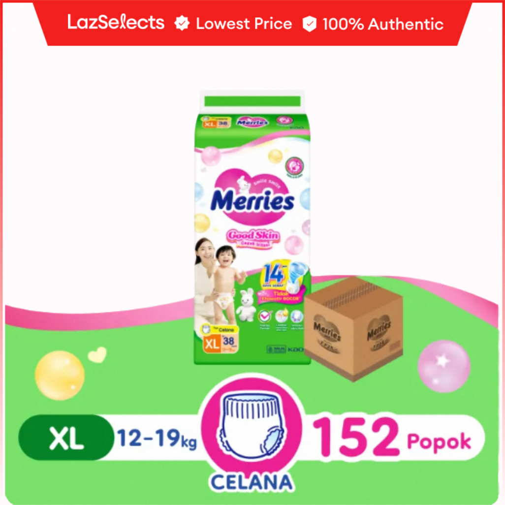 Merries Good Skin Pants Popok Perlengkapan Bayi XL38 isi 4 pcs (12-19kg) [Karton] Harga  310,700 rupiah*Gratis Ongkir