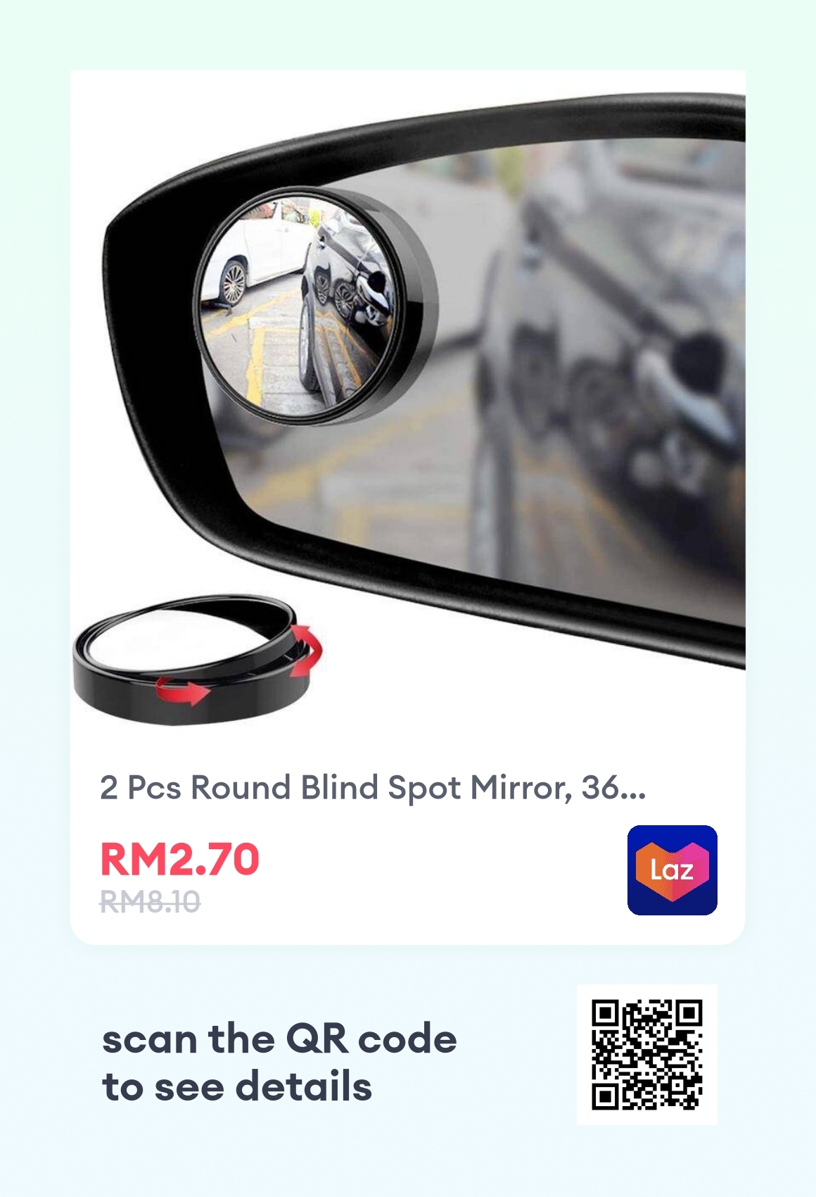 thumbnail image 2 of 2x Car Blind Spot Mirrors - Wide Angle Round Convex For Driver/Passenger Side 2 of 9