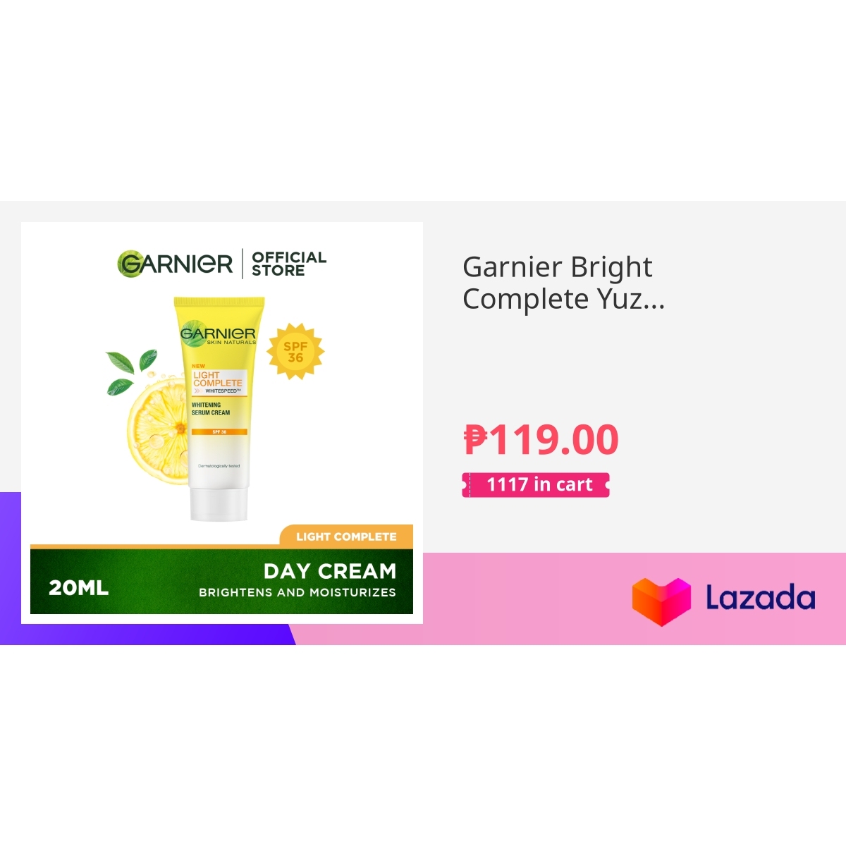 Garnier Bright Complete Yuzu Brightening Day Cream SPF36 20ML 50ML