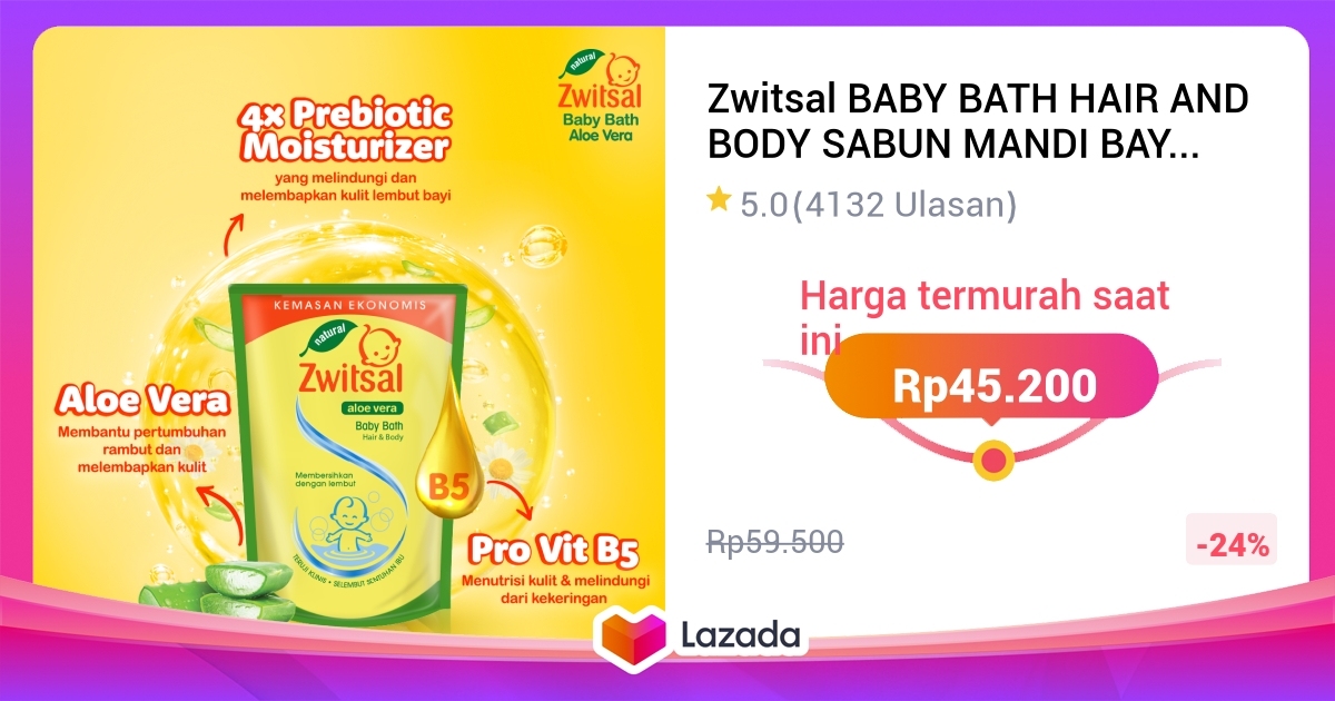 Zwitsal BABY BATH HAIR AND BODY SABUN MANDI BAYI NATURAL ALOE VERA 2 IN