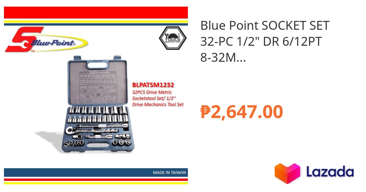 Blue Point SOCKET SET 32PC 1/2" DR 6/12PT 832MM BPBLPATSM1232