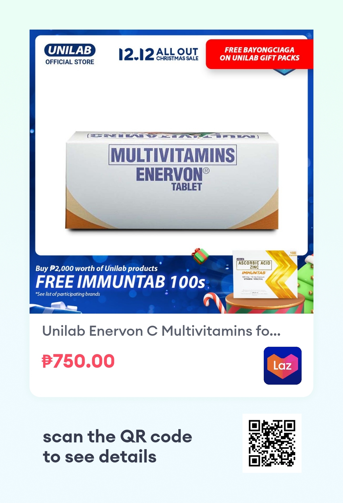 Unilab Enervon C Multivitamins for Adults 100 Tablets For Everyday