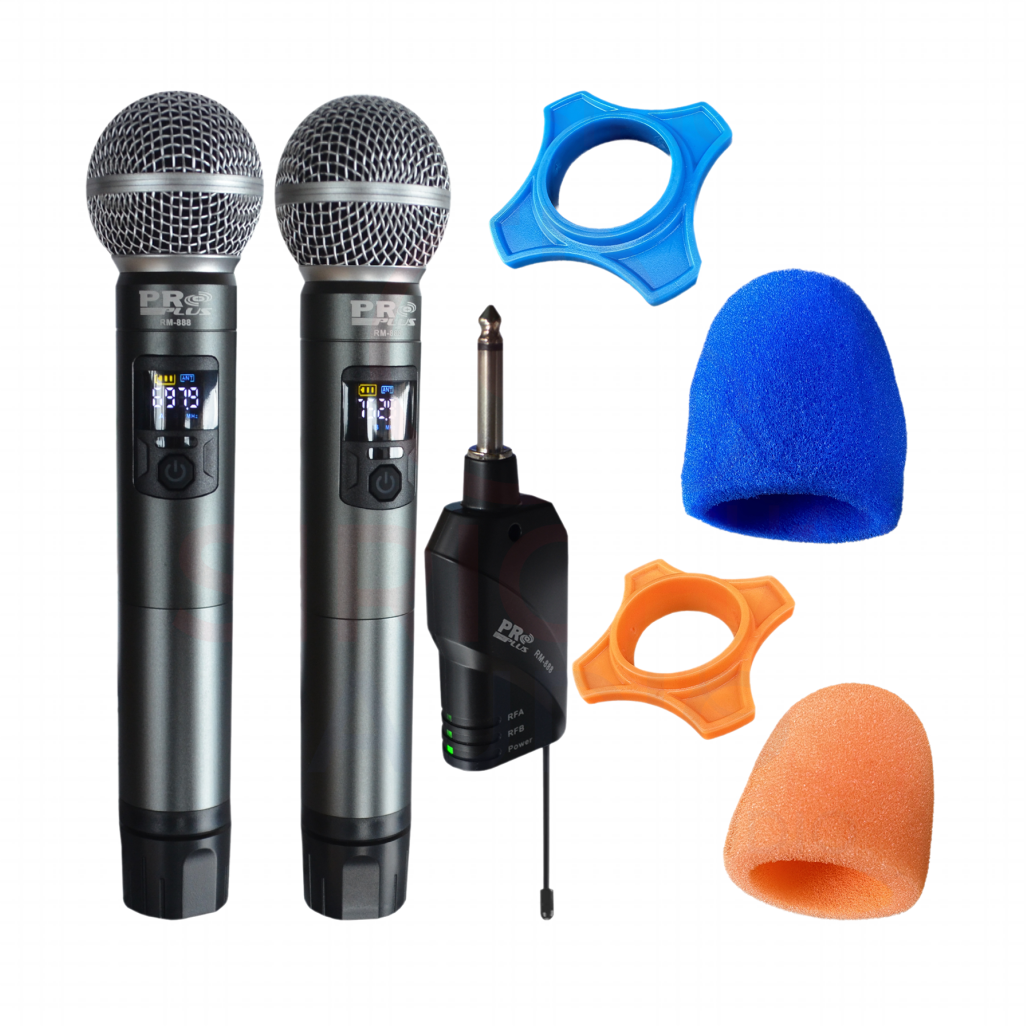 Proplus RM888 Microphone | Wireless Microphone Pair 2, Bands UHF 694.5-702.7 Mhz and 748.3-757.7 MHz ราคา 1,140 บาท*ส่งฟรี