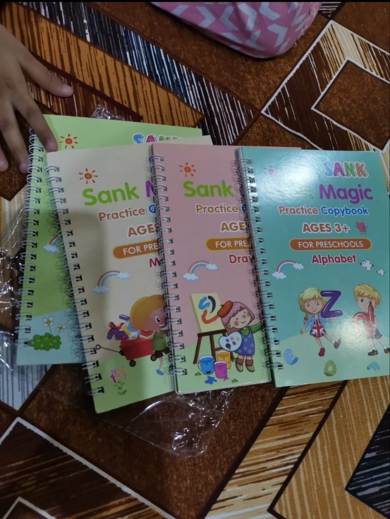 Magic Practice Copies book (4 BOOKS+10 INK REFILL) , Magic Book For  Montessori children Tracing Handwriting, First Learning Books for Kids