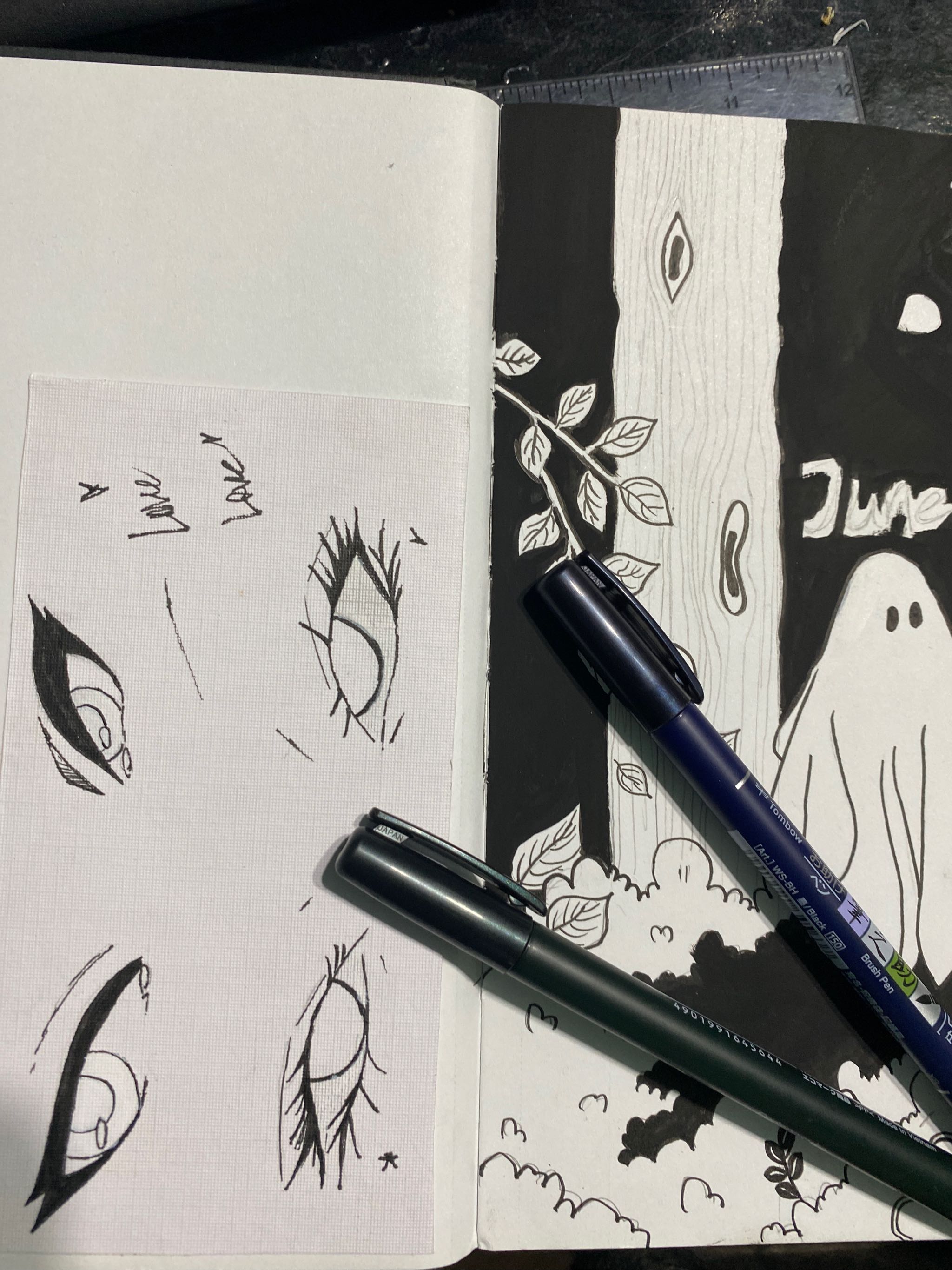 2 x Fudenosuke Brush Pens , Fine Tip and Bold Tip ( Black