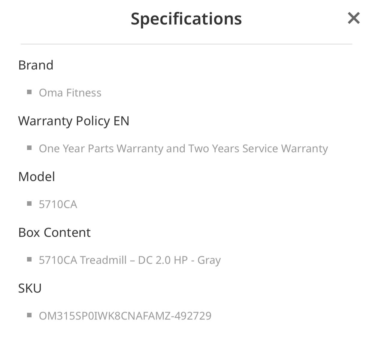 OMA 5710CA Motorized Treadmill DC 2.0 HP Grey