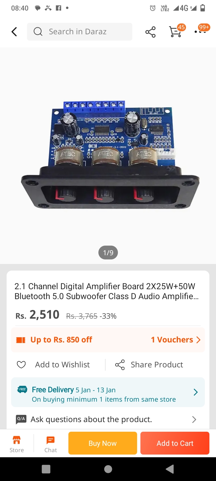 2.1 Channel Digital Amplifier Board 2X25W+50W Bluetooth 5.0 Subwoofer Class  D Audio Amplifier Board DC 12-20V