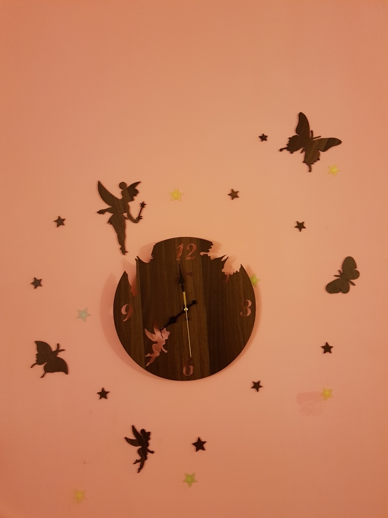  Fairy Wooden Wall Clock  Girls Favorite 3D Laser Cut Wall Clock In Modern Fairy With Stars & Butterflies