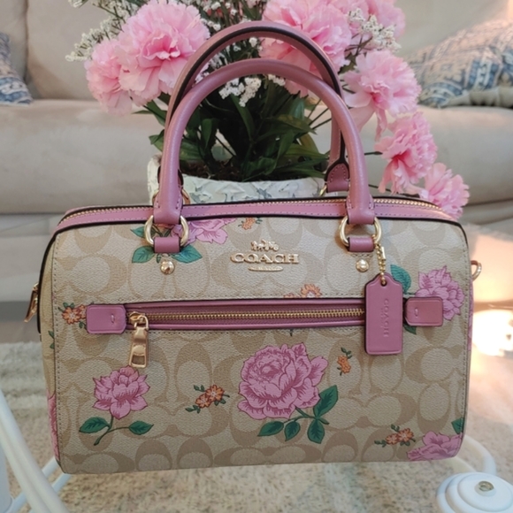 Rowan satchel in signature discount canvas with prairie rose print