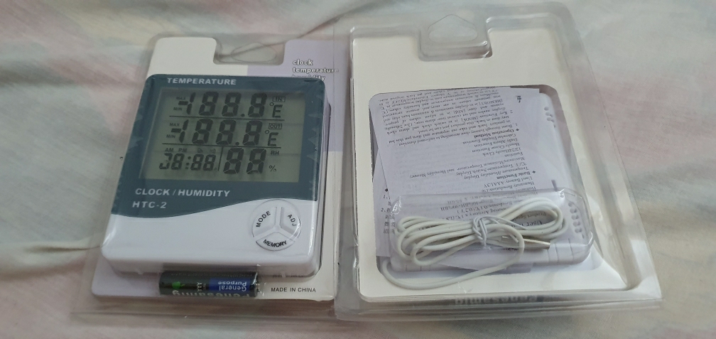 htc 2 digital thermometer hygrometer weather station temperature humidity meter clock wall indoor outdoor sensor probe lcd