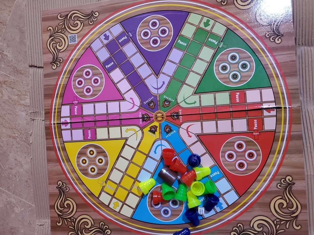 Foldable 2 Sided Wooden Ludo Game for 6 players with free Goti Pack