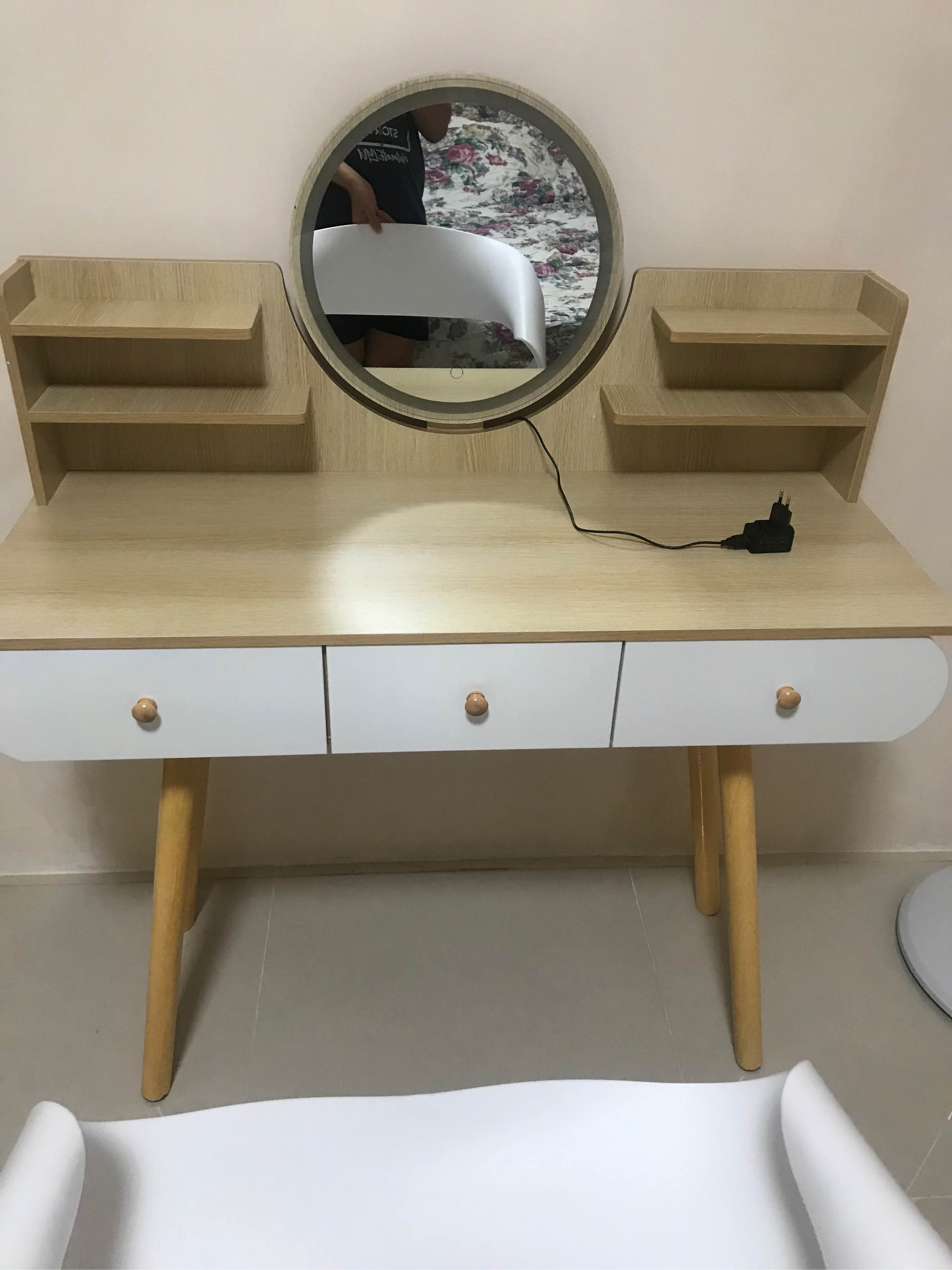 Macrame Wrapped Mirror Vanity with 3-tier wood shelves, my original design  : r/somethingimade