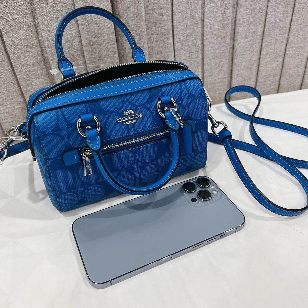 New Coach Original Blue Signature Collection Mini Rowan Crossbody In  Signature Canvas Crossbody Top Handle Bag For Women Come with Complete set  Suitable For Gift, Luxury, Bags & Wallets on Carousell