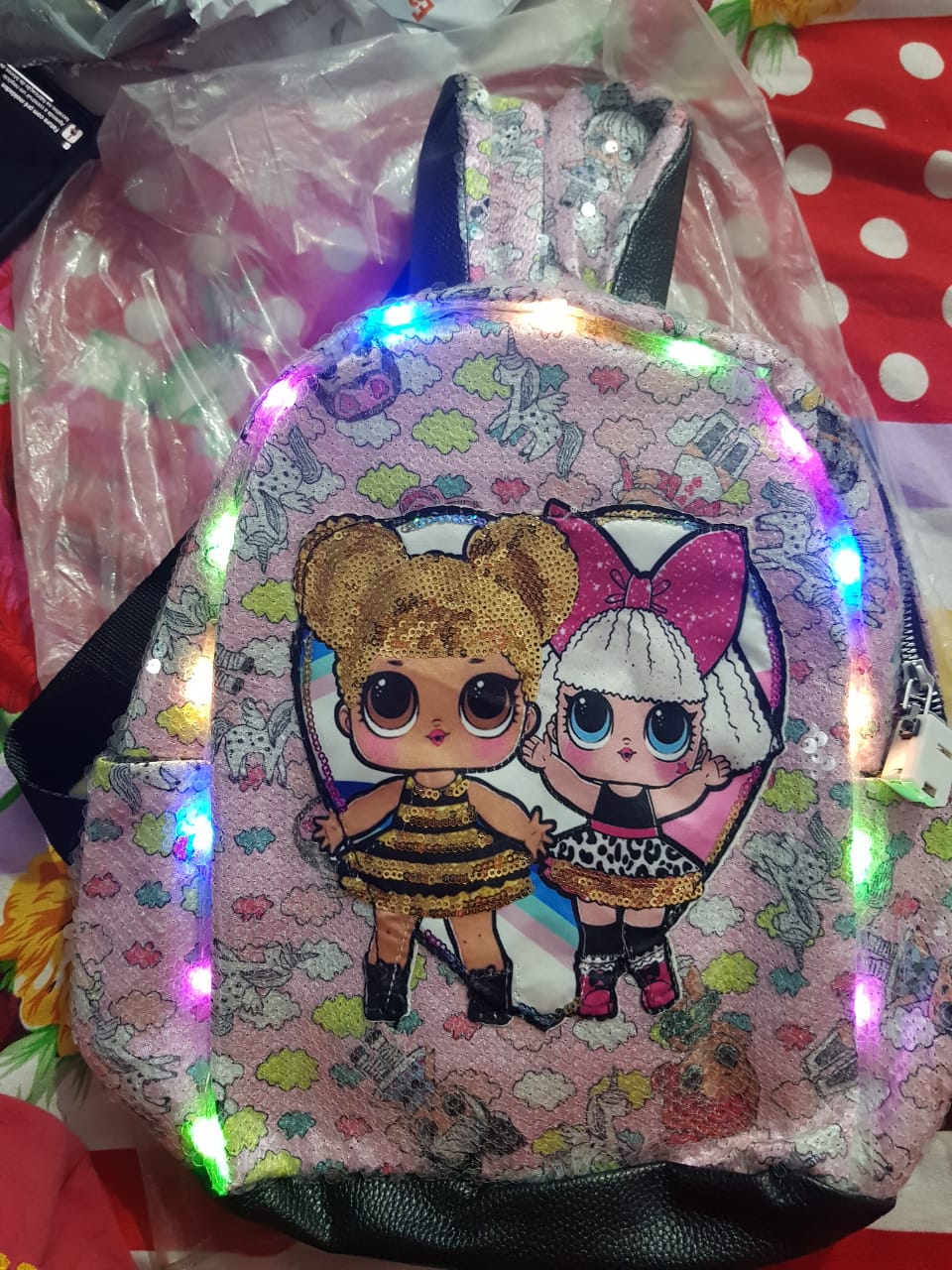 LOL Doll glitter star LED Light Shining backpack for Girls fancy bag for college Girls or school Led Light function Daraz.pk