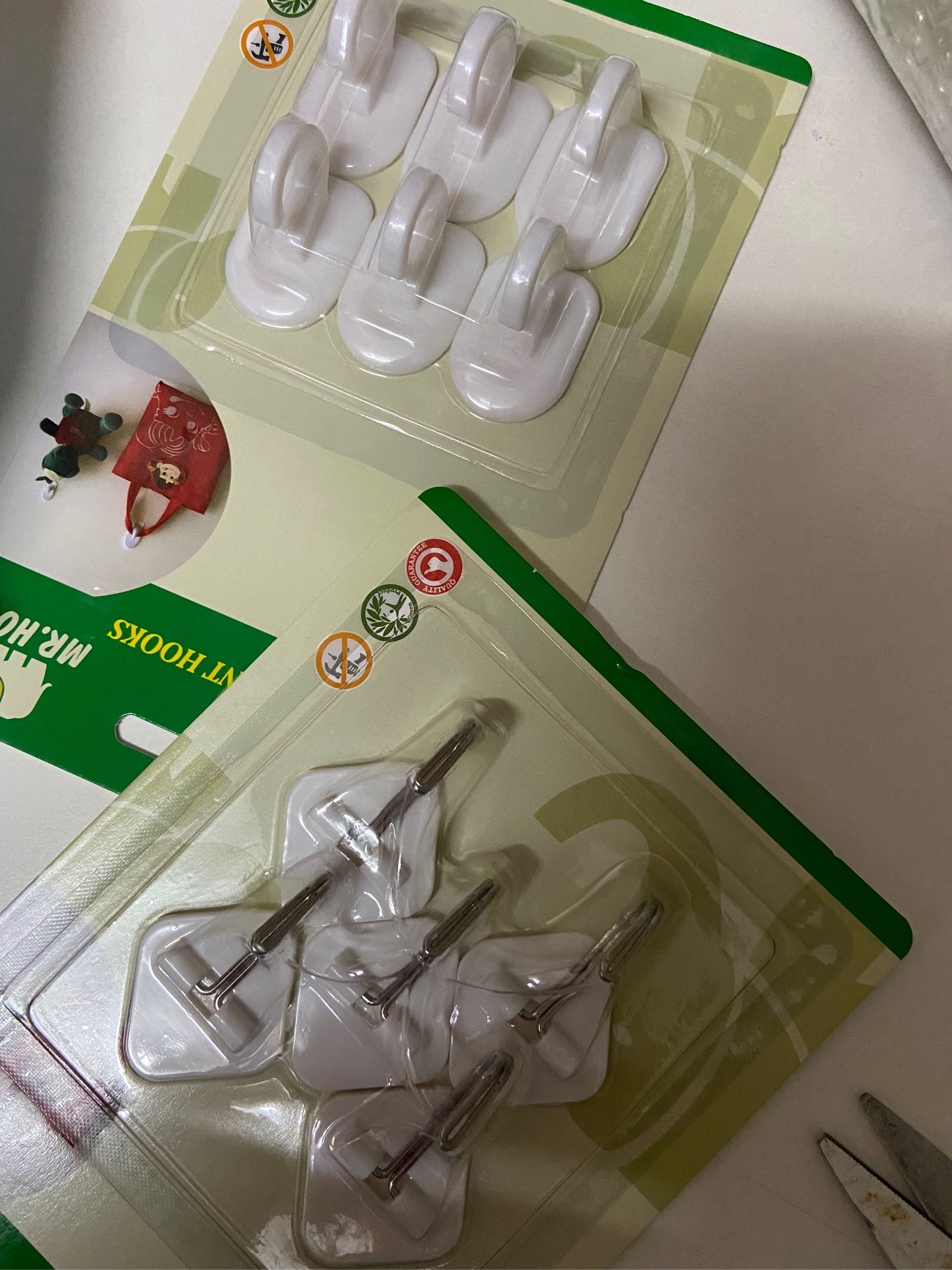 MR HOOK White Oval Adhesive Permanent Hooks (6pcs) Super Strong