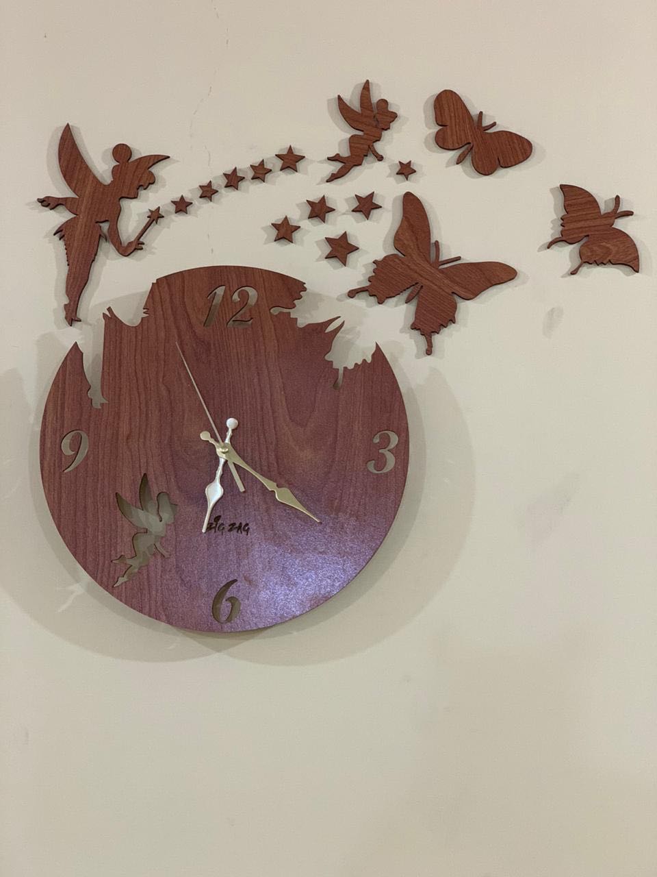  Fairy Wooden Wall Clock Girls Favorite 3D Laser Cut Wall Clock In Modern Fairy With Stars & Butterflies
