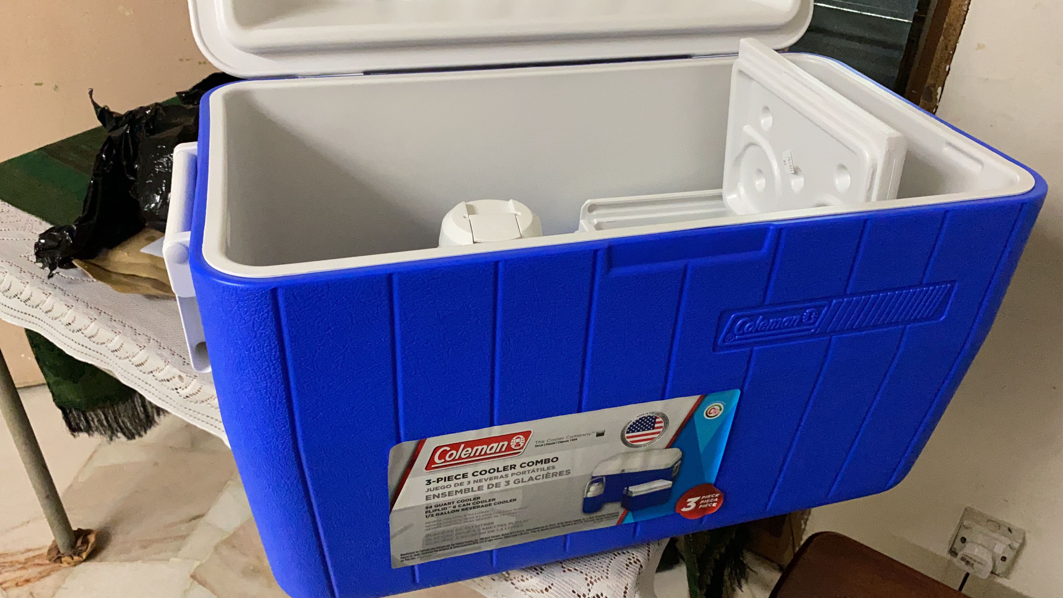 Coleman Combo Ensemble 3-Piece Blue//White Insulated Cooler Set Hinged Lids NWT