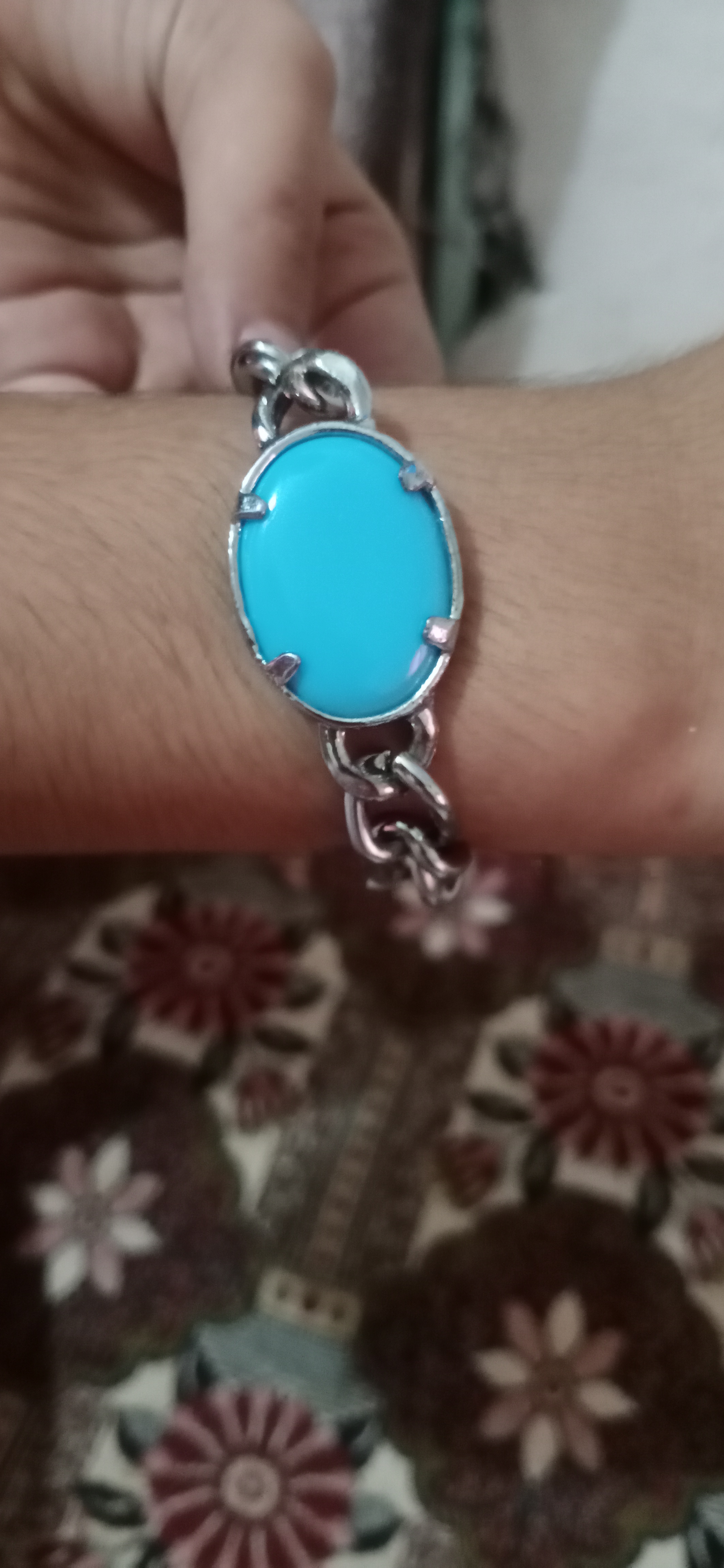Buy 925 Sterling Silver Designer Figaro Chain Turquoise Stone Salman Khan  Bracelet for Men and Boys 8.5 Inches