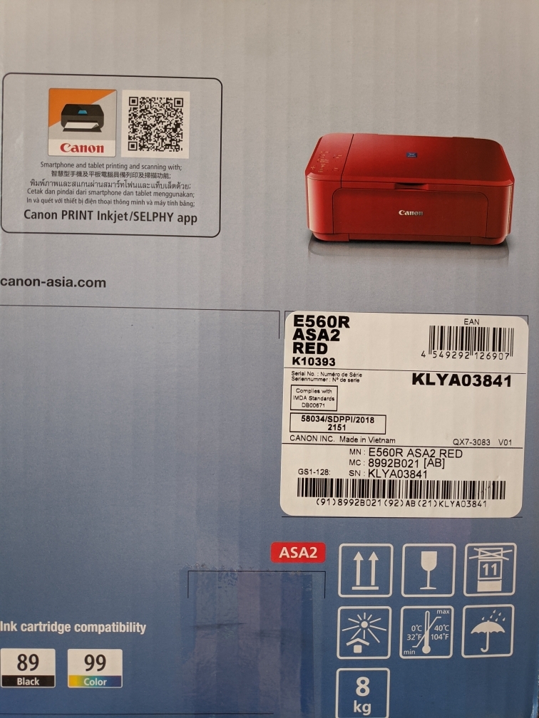 Canon InkJet AIO Colour E560 Red Printer (Print/Scan/Copy)