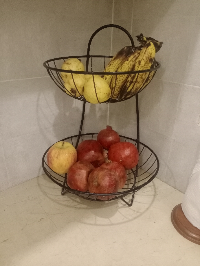 Fruit Vegetable Basket Round Bowl Shaped Double-Layer Wire Hollow Desktop  Storage Basket