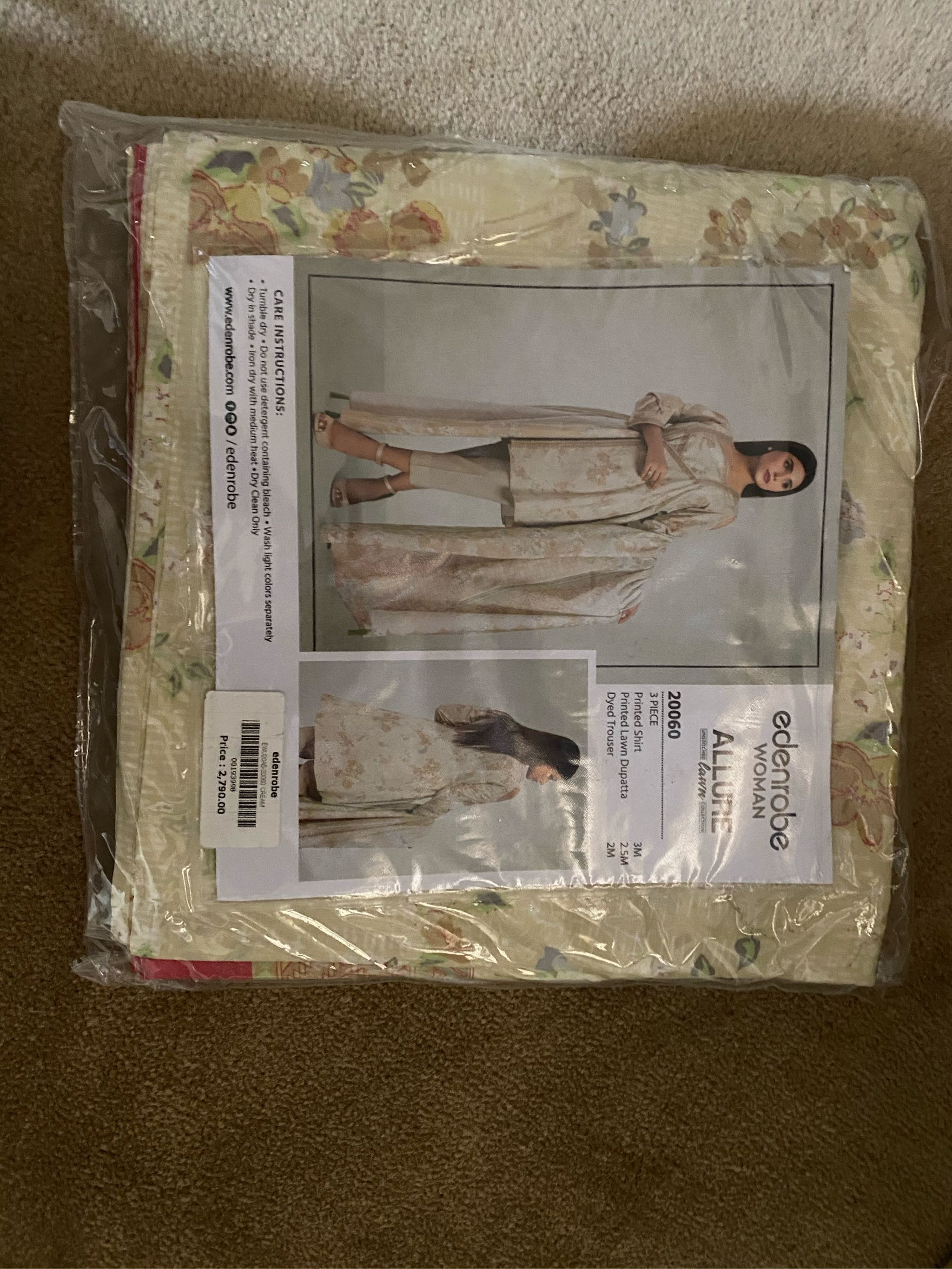  Edenrobe  Allure Collection Cream Lawn 3 Piece Un-Stitched-EWU20A5-20060