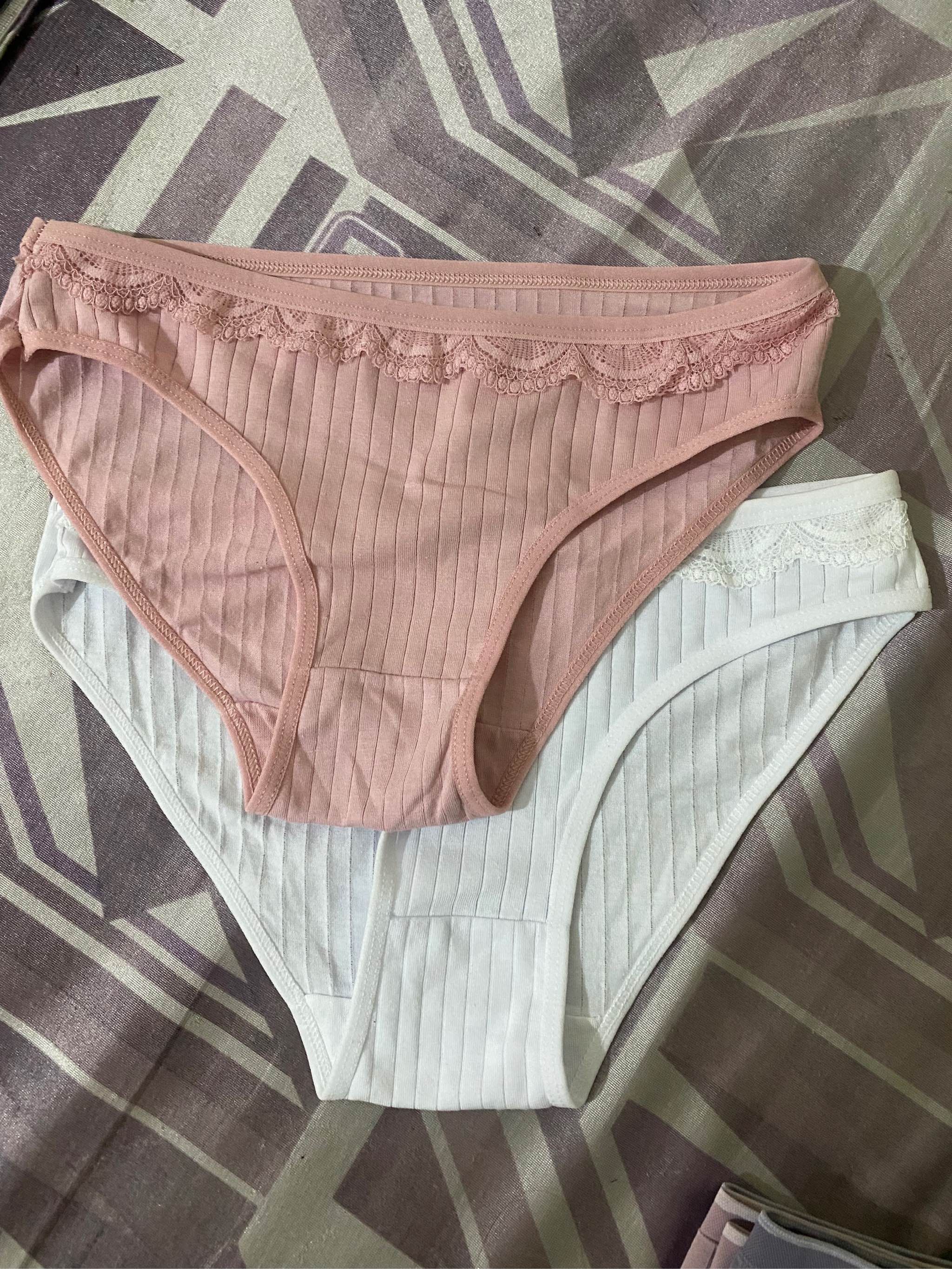 SMY Pack of 2 - Lace Waist Ladies Panties Stripe Cotton Female Lingeries Cute  Girls Underwear