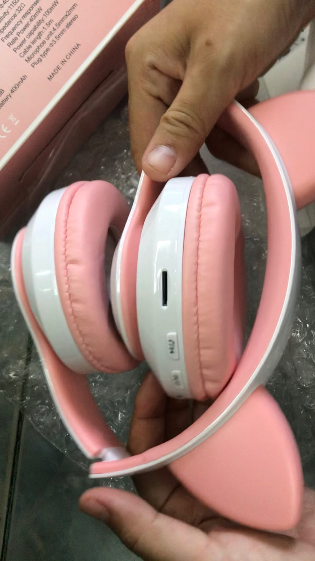 Lady Pink Wireless Headphones TCJJ Cat Ear LED Light Up Bluetooth Foldable Headphones Over Ear w/Microphone for Online Distant Learning 