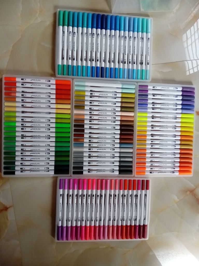100 PCS Colors FineLiner Dual Tip Brush Pen Drawing Painting