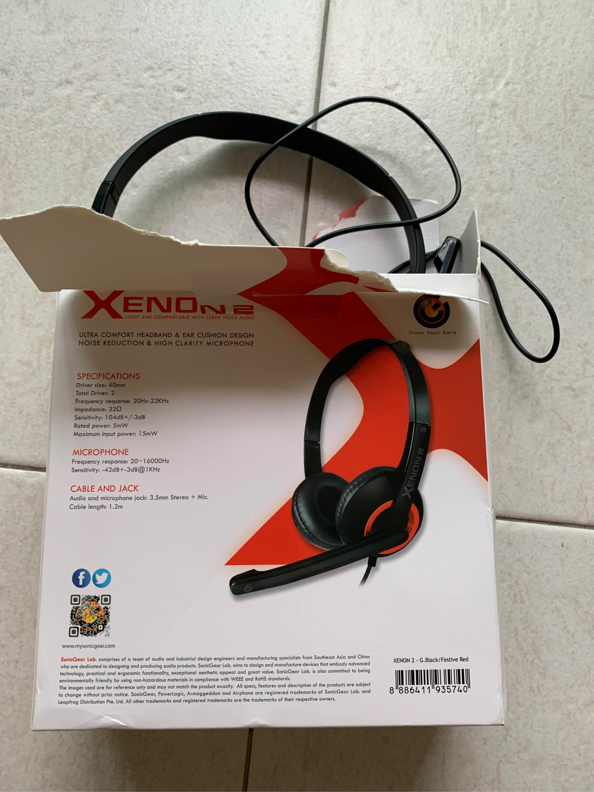 sonicgear xenon 2 headset with mic