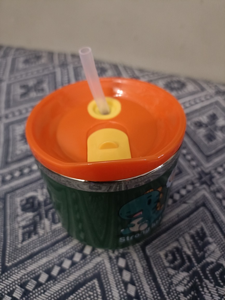 250ml/8.5oz Kids Drinking Feeding Straw Baby Cup with Lid&Straw and Anti  Drop 304 Stainless Steel Milk Cup Cartoon One Hand Grip