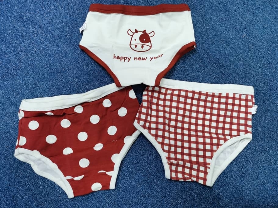 3 Pairs] Girls Korean Style Cotton Underwear [N025] New Year Kids Children  Toddler Cute Soft Panties Boxers Briefs Red Polka Dot Cow Chinese New Year  Festive Baby Kid Girl
