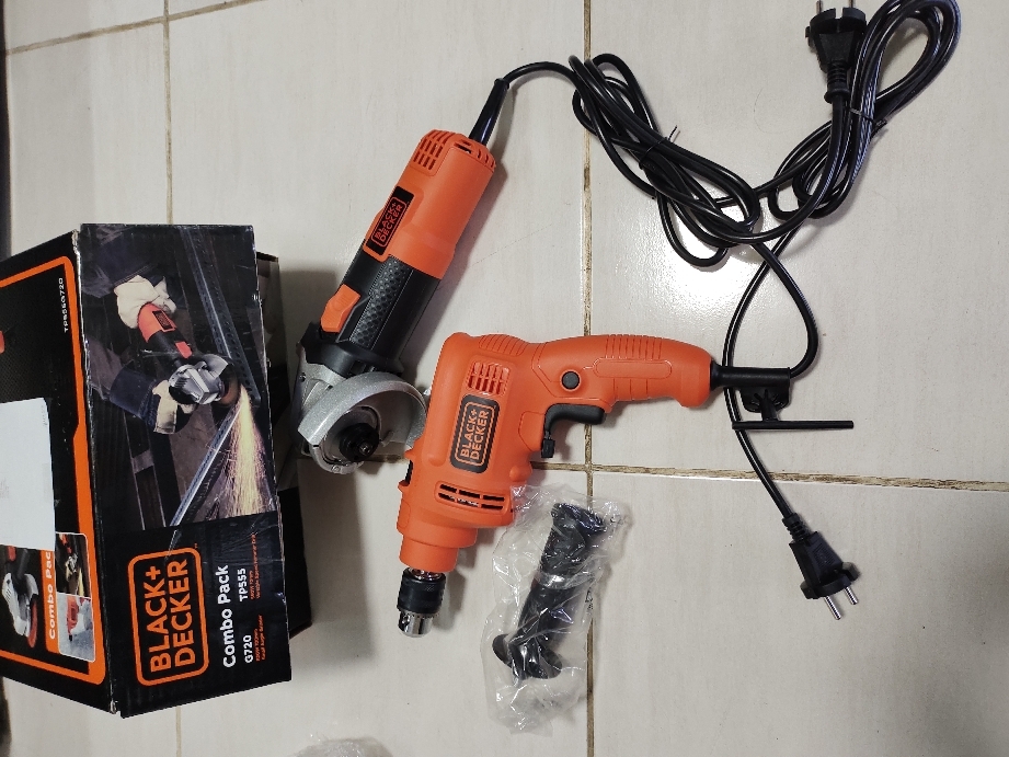 COD】 BLACK DECKER™ Combo Pack: TP555K-B1 10mm 550W Hammer Drill and G720 –  100mm 820W Small Angle Grinder