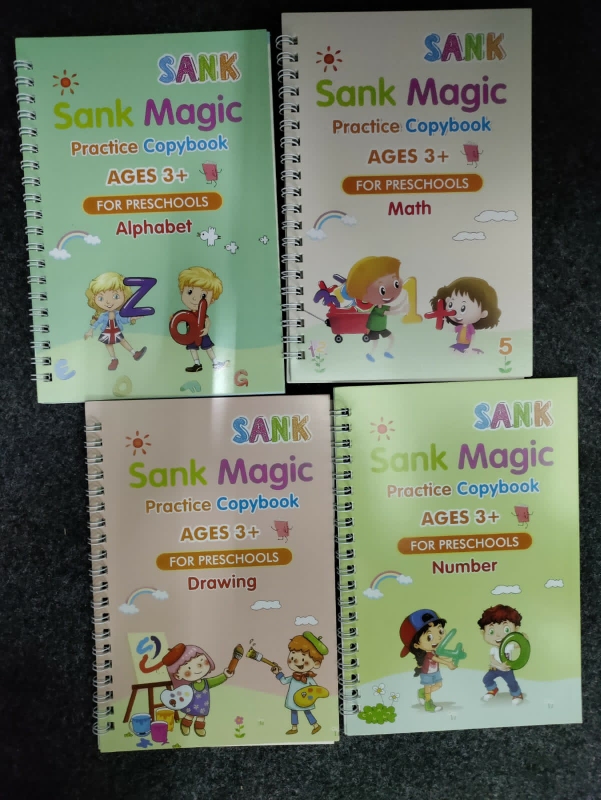 4 Magic Copybooks Children's Toy Writing Reusable Free Wiping