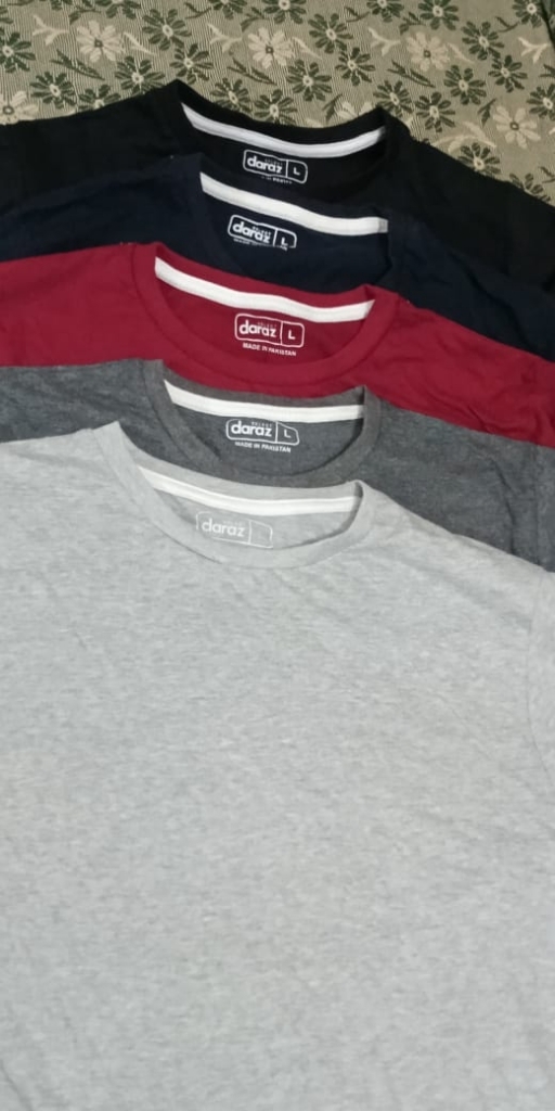  Daraz Select Pack of 5 O Neck Half Sleeves Black Grey Maroon Navy Blue Charcoal T Shirt for Men
